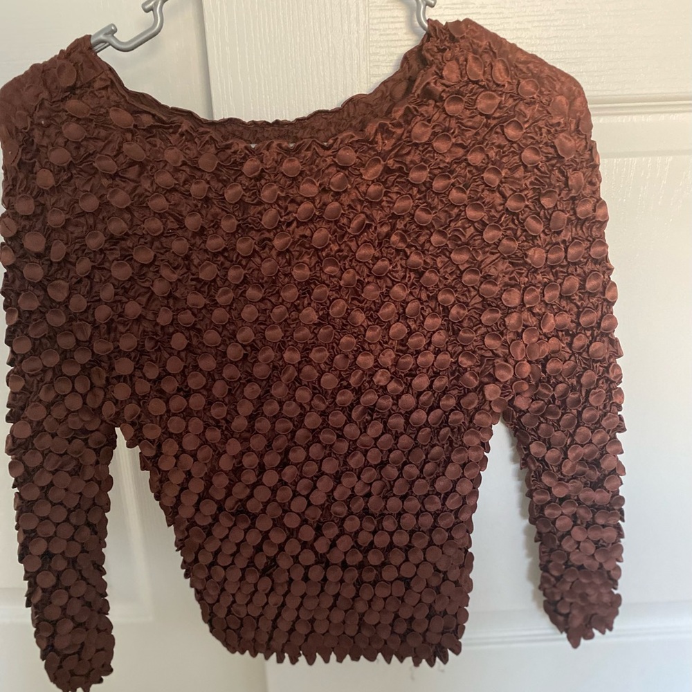Textured Brown Long Sleeve Top